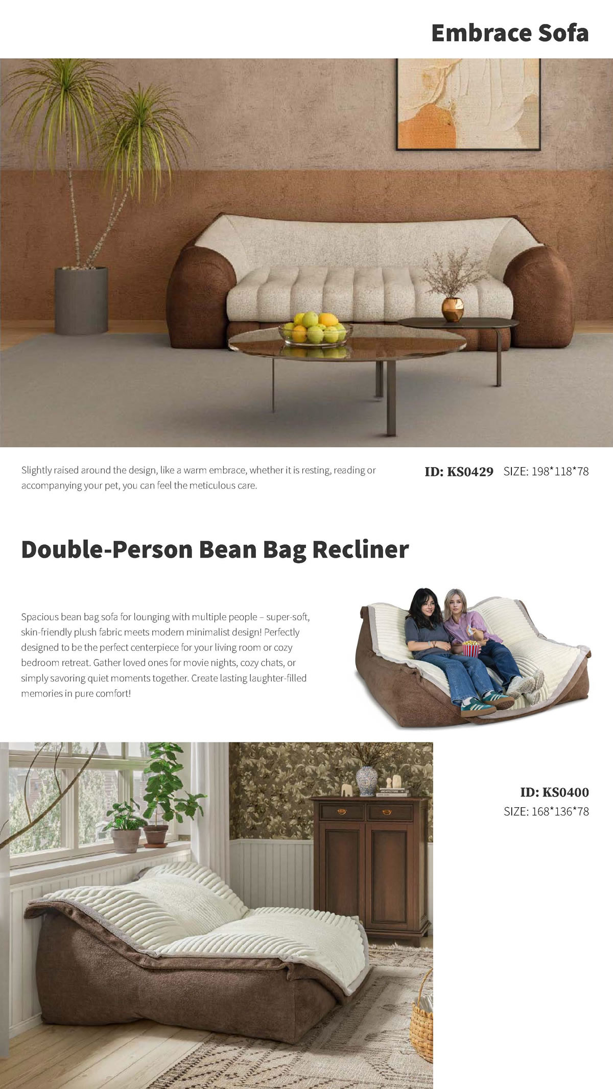 Embrace Sofa & Double-Person Bean Bag Recliner - Ultimate Comfort for Shared Moments