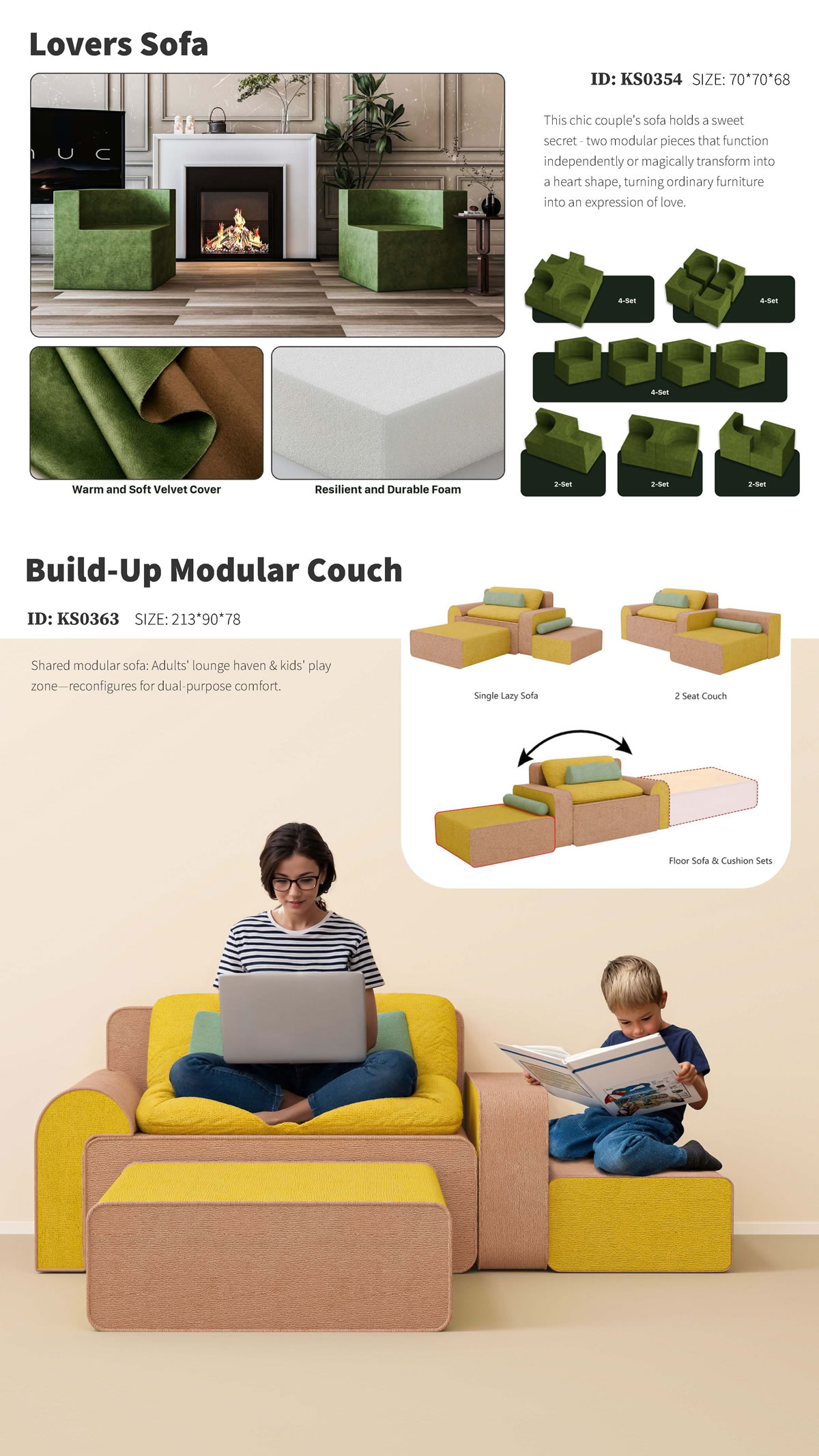 Heartfelt Harmony: Modular Lovers Sofa & Versatile Build-Up Couch