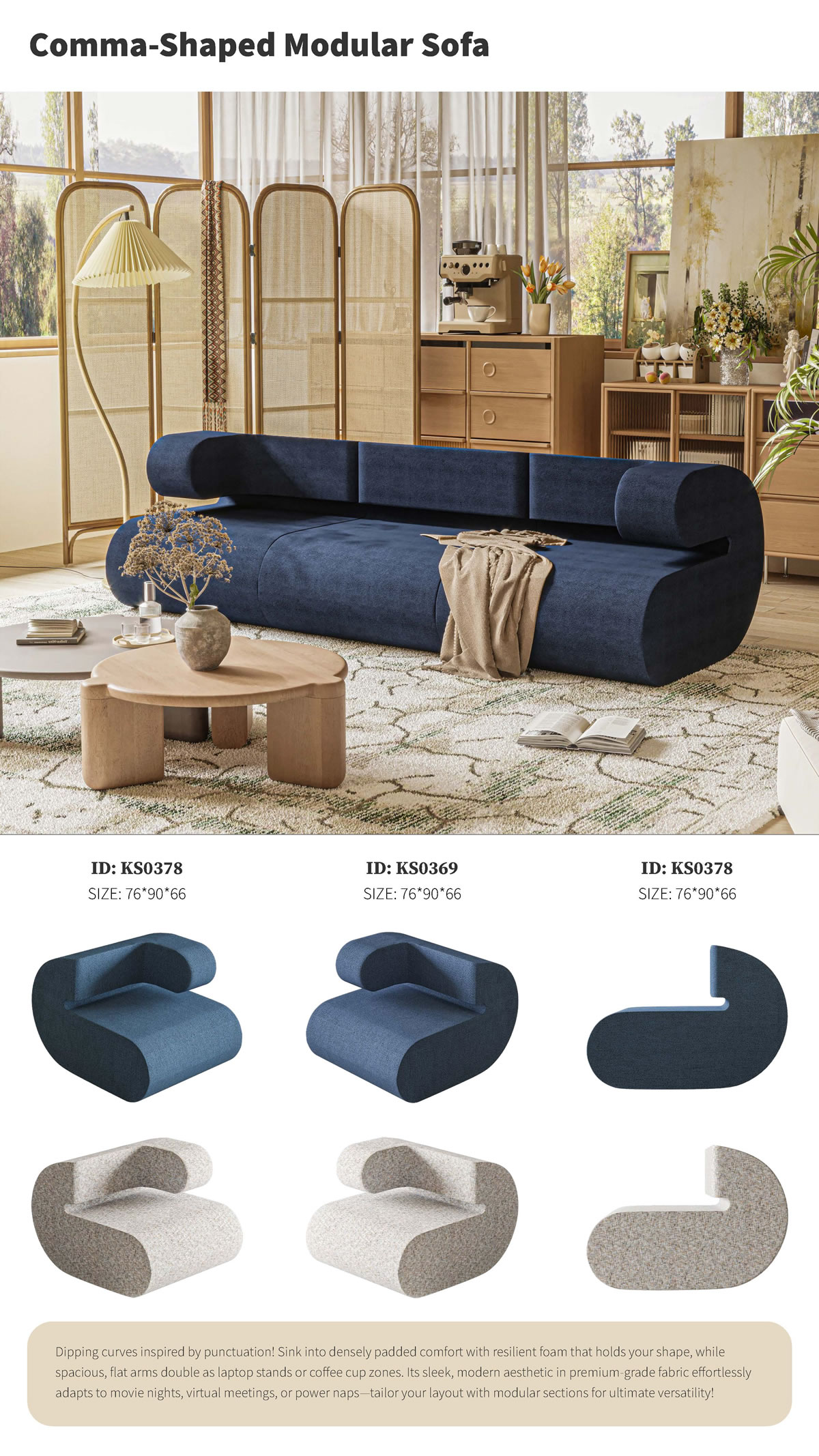 Comma-Shaped Modular Sofa: Curved Comfort Meets Modern Versatility