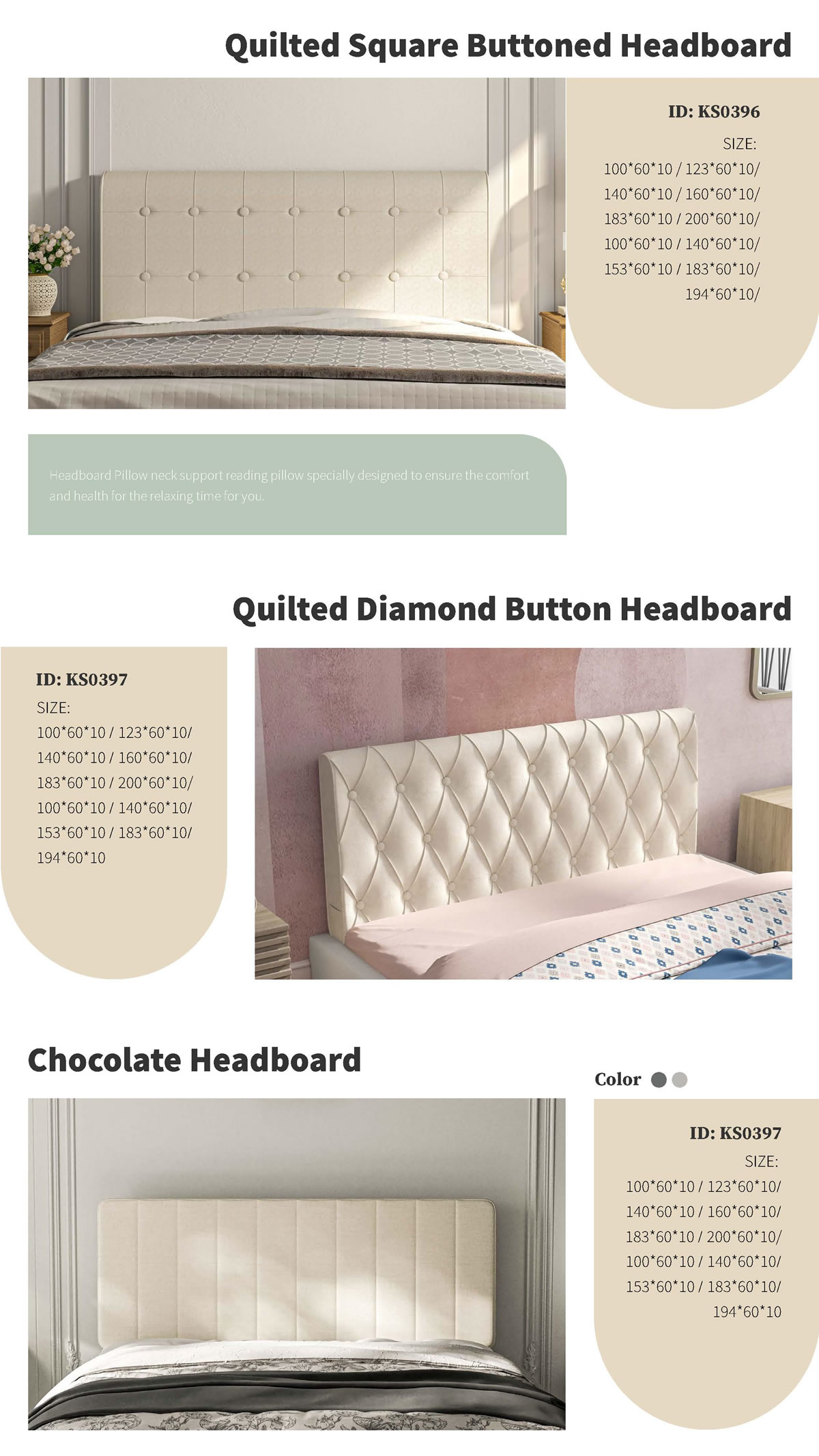 Elegant Quilted Headboards with Square & Diamond Buttons in Chocolate Color