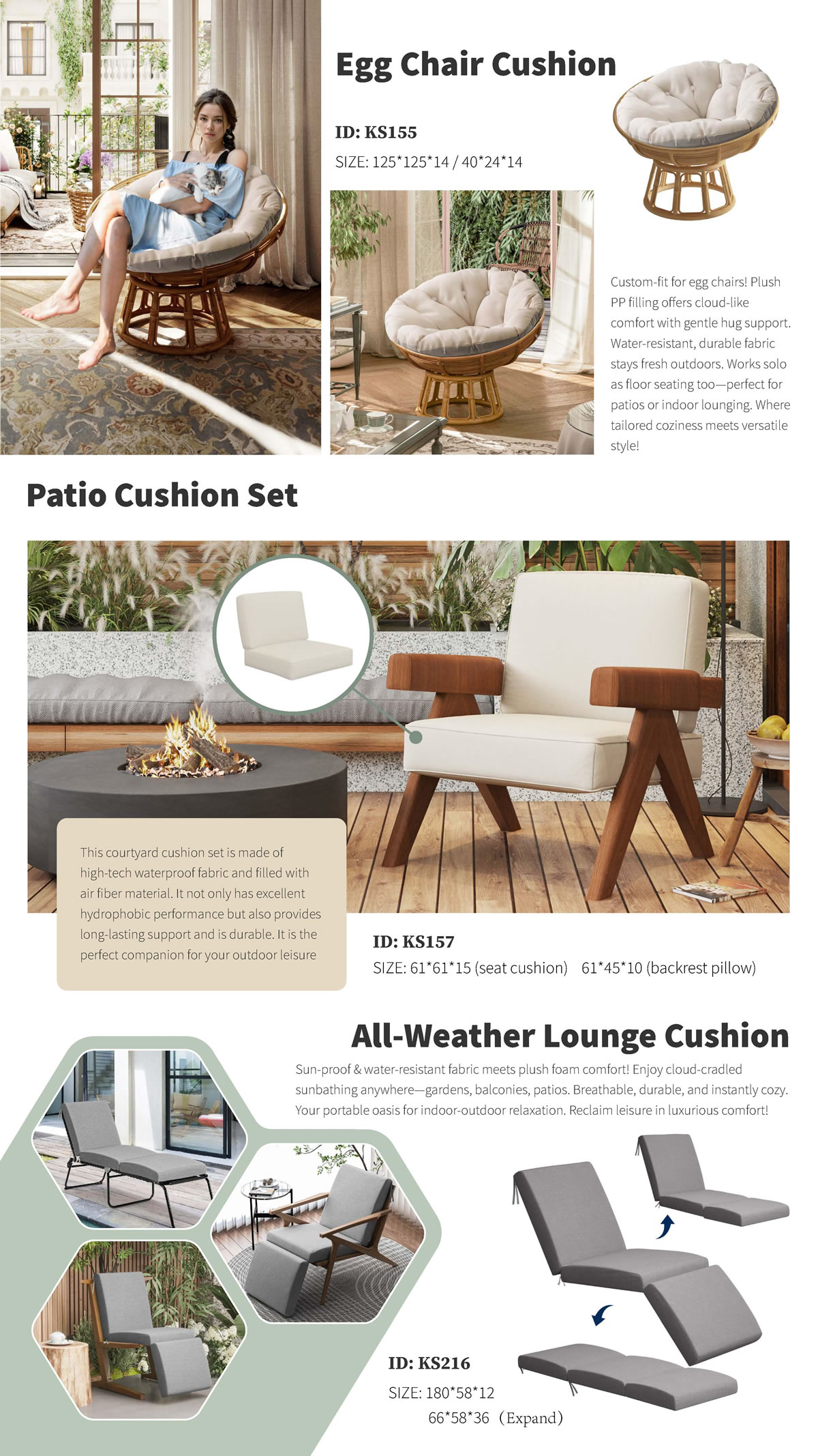 Premium Outdoor Cushion Collection - Egg Chair, Patio Set & All-Weather Lounge Comfort