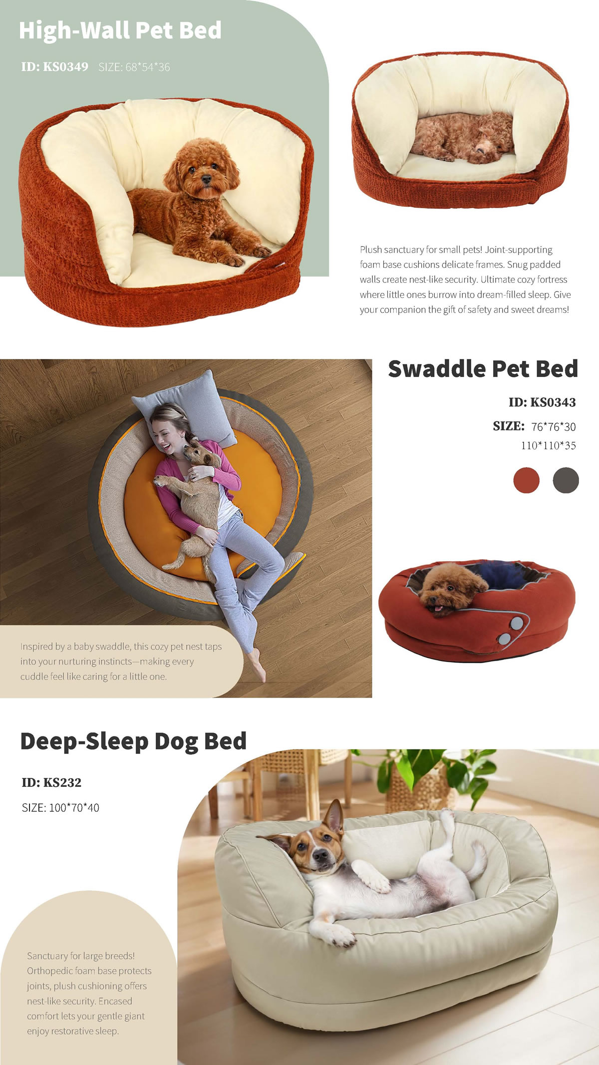 Cozy Pet Beds Collection - High-Wall, Swaddle & Deep-Sleep Designs for Ultimate Comfort